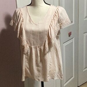 Peach Ruffled Short Sleeve Blouse